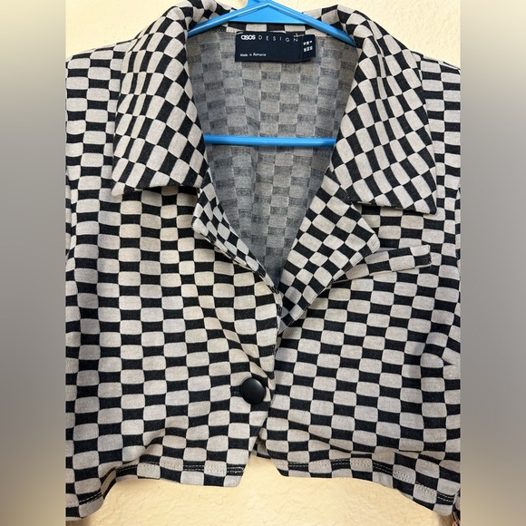 ASOS Design Jersey Crop Suit Blazer in Checkerboard Print - Picture 6 of 9